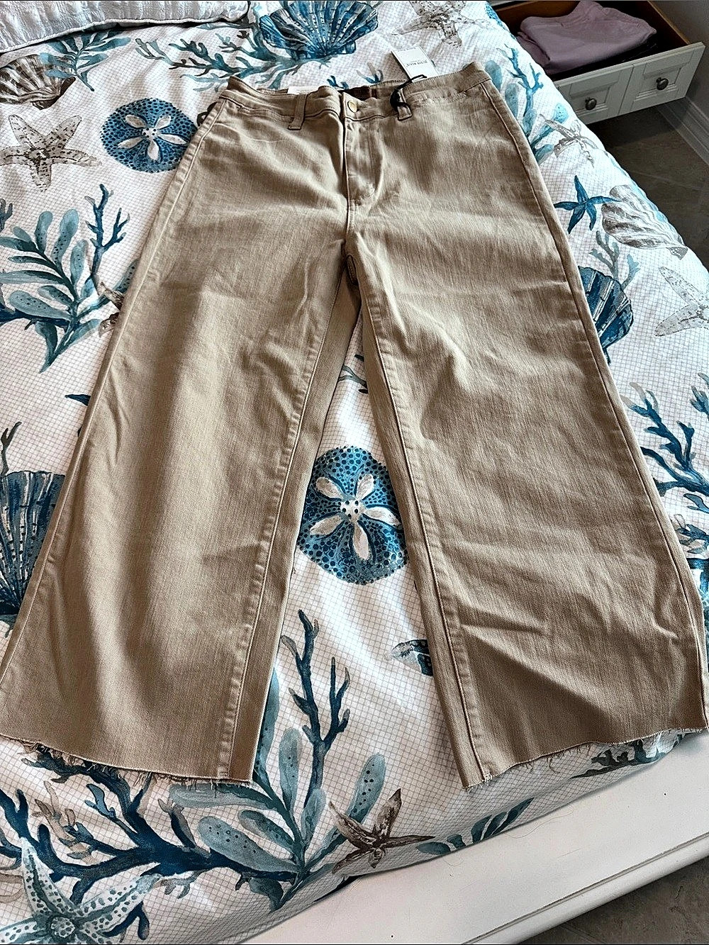 Judy Blue Garment Dyed Crop Wide Leg Raw Hem Jeans Straight Leg Pants in Brown